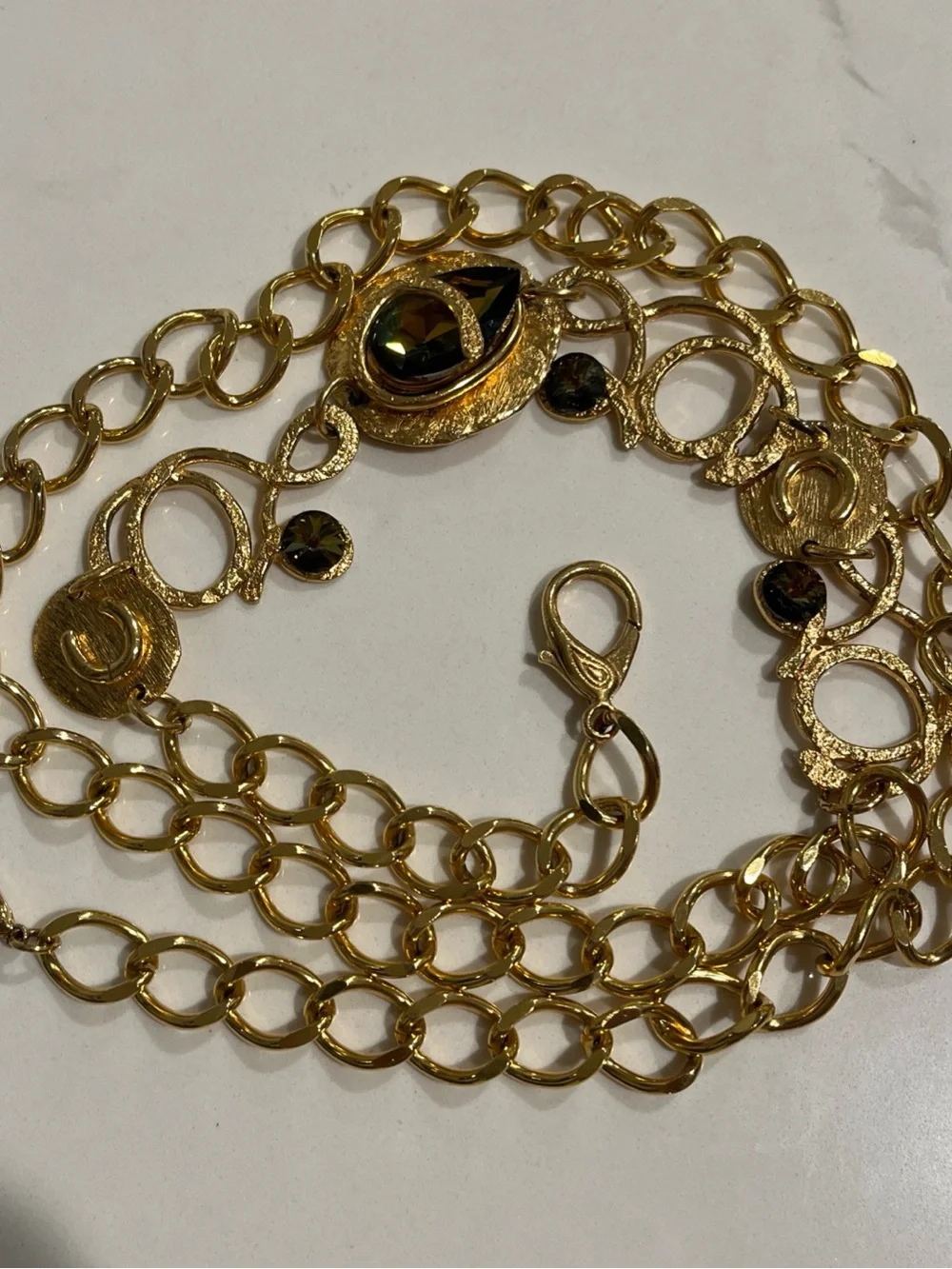 Gold Tone Crystal Chain 43 Inch Long Belt Stunning. Vintage